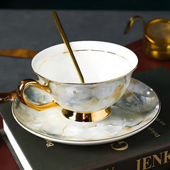 Luxury Marble-Patterned Tea Cup Set