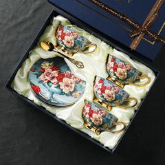 Luxury Vintage Floral Tea Set β Elegant Gold-Trimmed Porcelain Cups & Saucers Gift Box