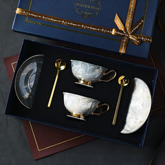Luxury Marble-Patterned Tea Cup Set