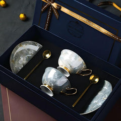 Luxury Marble-Patterned Tea Cup Set