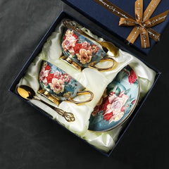 Luxury Vintage Floral Tea Set β Elegant Gold-Trimmed Porcelain Cups & Saucers Gift Box