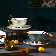 Luxury Marble-Patterned Tea Cup Set